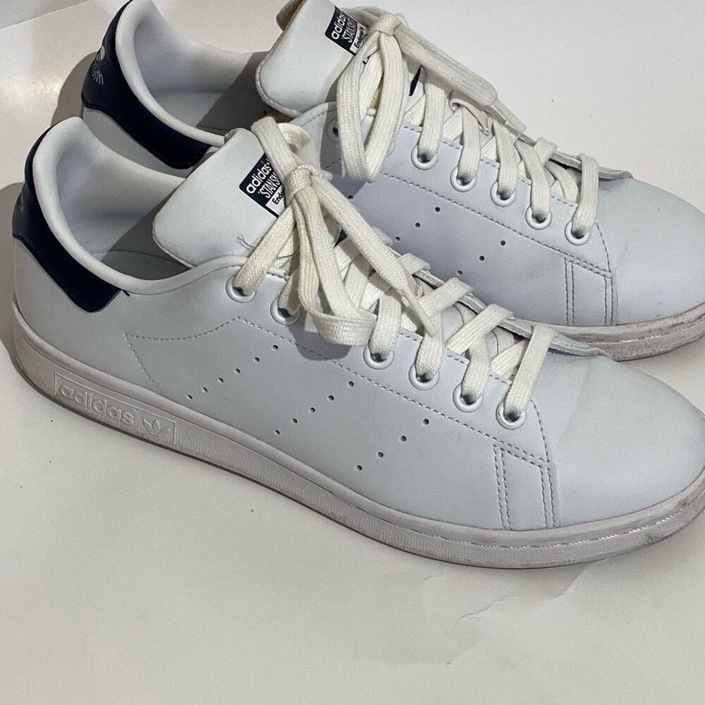 Adidas‎ Men's White Navy Stan Smith Prime Green Lace-Up Sneakers Size 7.5